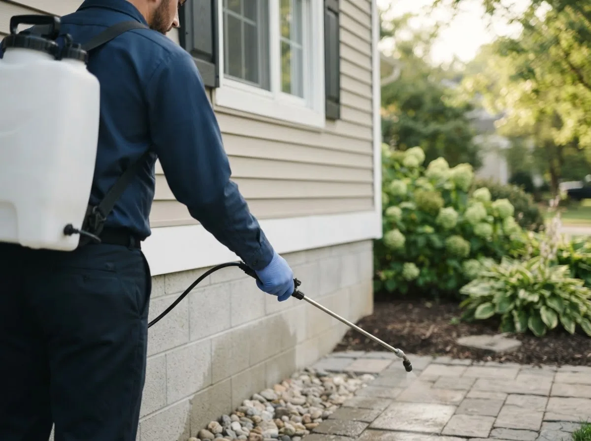Pest control technician inspecting a home in Castroville, TX